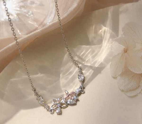 Korean 925 Sterling Silver Link Chain Bracelet Pulsera De Plata 925 Crystal Flower Charm Bracelet for Women Wedding Jewelry