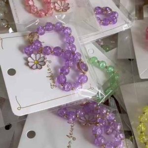 Bohemian Glass Crystal Beaded Adjustable Elastic Bracelet with Enamel Flower Charm for Women Kids Party Wedding