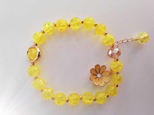 Cute Girls Lucky Jewelry Colorful Pink Blue Enamel Flower Charm Elastic Bracelet Adjustable Crystal Beaded Bracelet for Party