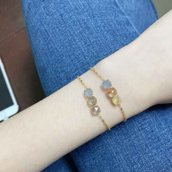 925 Sterling Silver Chain With Crystal Gem Bracelet,Natural Rutilated Quartz Bracelet,Custom Family Birthstone Bracelet