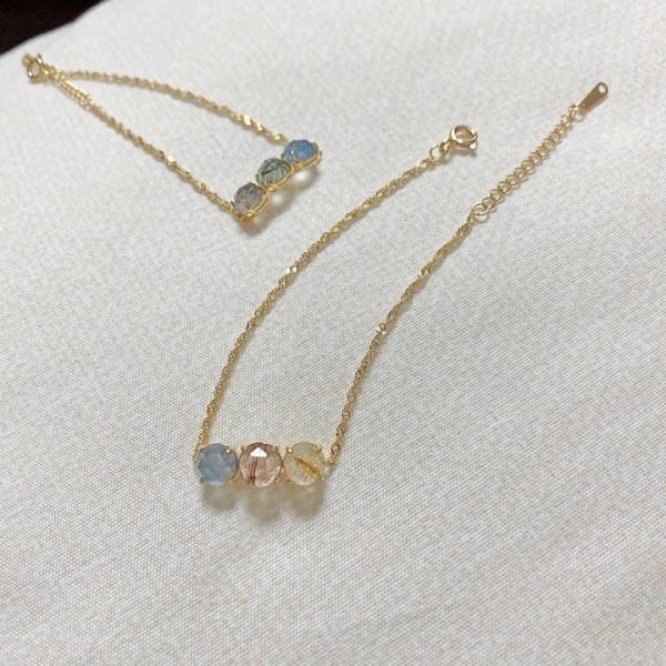 925 Sterling Silver Chain With Crystal Gem Bracelet,Natural Rutilated Quartz Bracelet,Custom Family Birthstone Bracelet