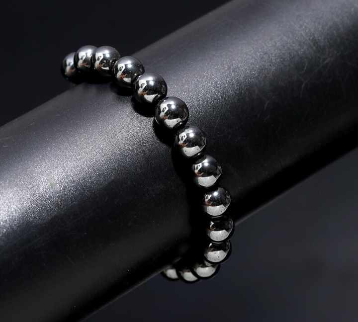 Natural Gray Hematite Bracelet Smooth Round 8 MM Beads Hematite Bead Bracelet Healing Meditation Grounding Crystal Bracelet