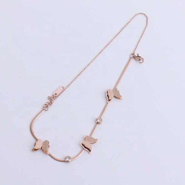 Fashion Stainless Steel 18K Gold Plated Diamond Jewelry Crystal Butterfly Double Chain Bracelet for Omen Jewelry