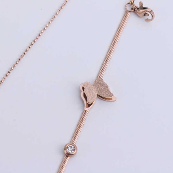 Fashion Stainless Steel 18K Gold Plated Diamond Jewelry Crystal Butterfly Double Chain Bracelet for Omen Jewelry