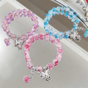 Trendy Butterfly Crystal Bead Charm Bracelet for Women and Girls - Resin and Glass Beaded Jewelry