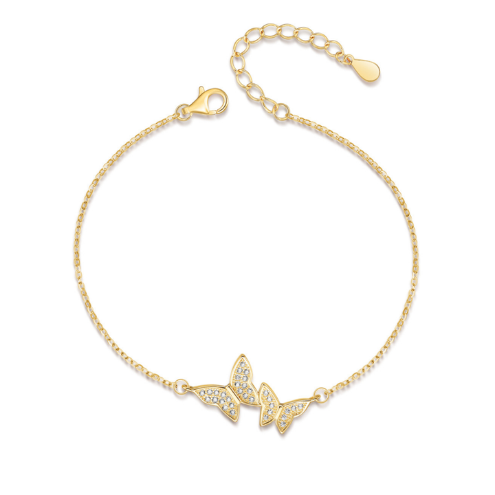 High Quality Women's Wedding Crystal Zircon Double Butterfly Charm Bracelet Jewelry Accessories