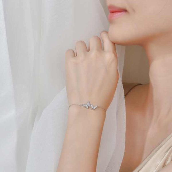 High Quality Women's Wedding Crystal Zircon Double Butterfly Charm Bracelet Jewelry Accessories