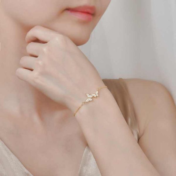 High Quality Women's Wedding Crystal Zircon Double Butterfly Charm Bracelet Jewelry Accessories