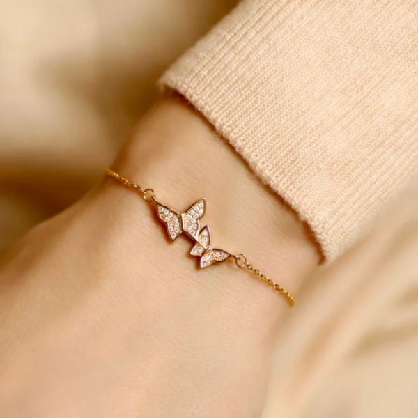 High Quality Women's Wedding Crystal Zircon Double Butterfly Charm Bracelet Jewelry Accessories