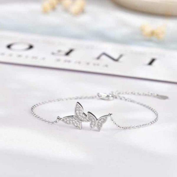 High Quality Women's Wedding Crystal Zircon Double Butterfly Charm Bracelet Jewelry Accessories
