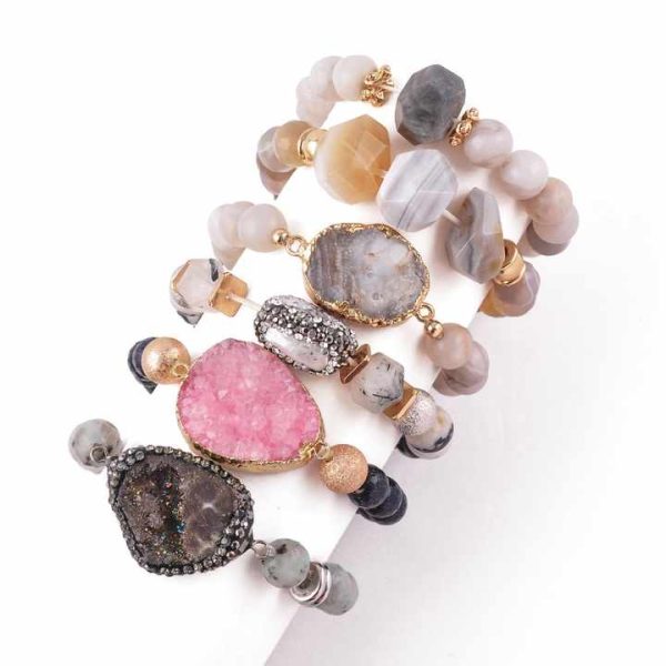 Wholesale Jewelry Stretch Druzy Charm Crystal Gemstone Natural Beads Healing Gem Stone Bracelet