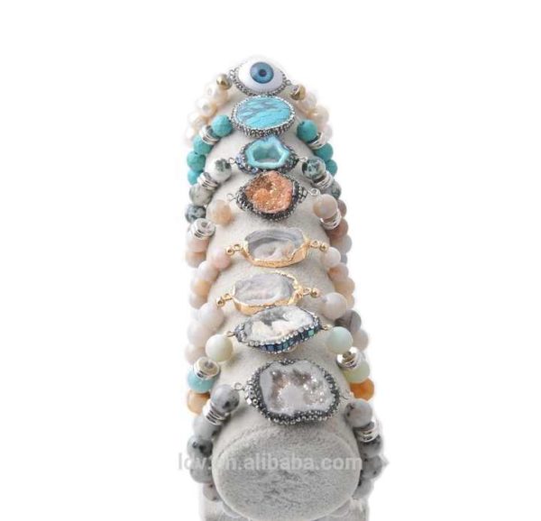 Wholesale Jewelry Stretch Druzy Charm Crystal Gemstone Natural Beads Healing Gem Stone Bracelet
