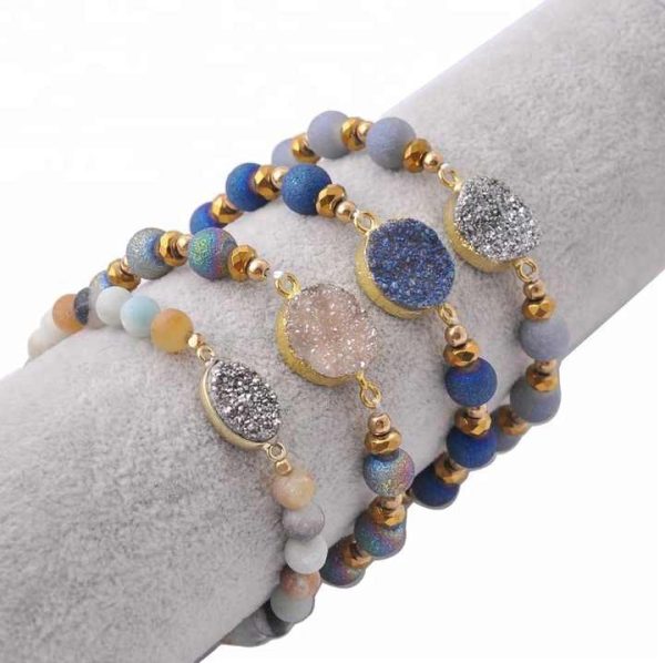 Wholesale Jewelry Stretch Druzy Charm Crystal Gemstone Natural Beads Healing Gem Stone Bracelet
