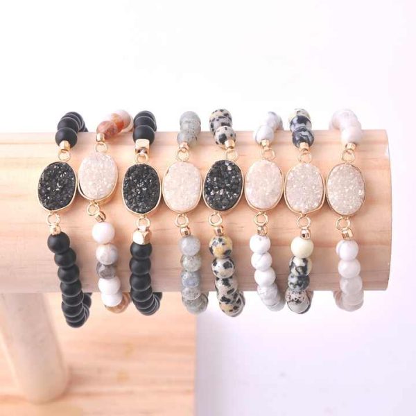 Wholesale Jewelry Stretch Druzy Charm Crystal Gemstone Natural Beads Healing Gem Stone Bracelet