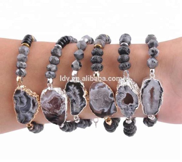 Wholesale Jewelry Stretch Druzy Charm Crystal Gemstone Natural Beads Healing Gem Stone Bracelet