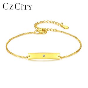 Trendy 925 Sterling Silver and 18K Gold Plated Zircon Accent Women's Chain Bracelet for Gifts