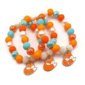 Cute Acrylic Beaded Fox Charm Bracelet with Quartz Stones for Girls and Kids - Adjustable Colorful Jewelry
