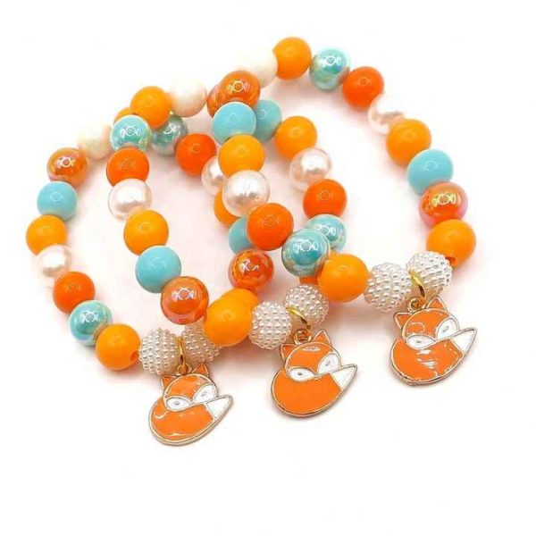 Wholesale Cute Design Colorful Crystal Glass Beaded Bracelets for Girls Fox Pendant Beads Bracelet for Girl Kids