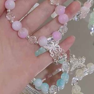 Trendy Handmade Crystal Butterfly Charm Beaded Bracelet - Silver and Gold Plated Adjustable Bangle for Women and Men