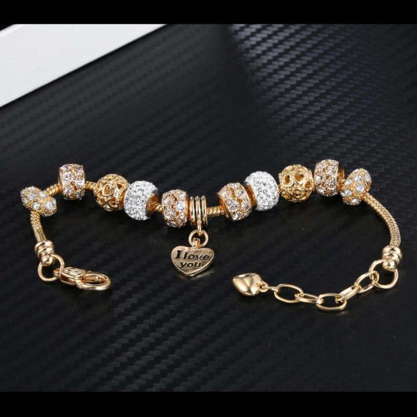 Charm Gold Bracelet Luxury Crystal Beaded Bracelet Heart Pendant Bracelet Women Jewelry