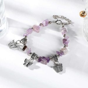 Natural Stone Beaded Bracelet with Crystal Rhinestone Accents, Adjustable Elastic Silver Plated Stainless Steel Bracelet for Women and Men, Anniversary Gift Jewelry