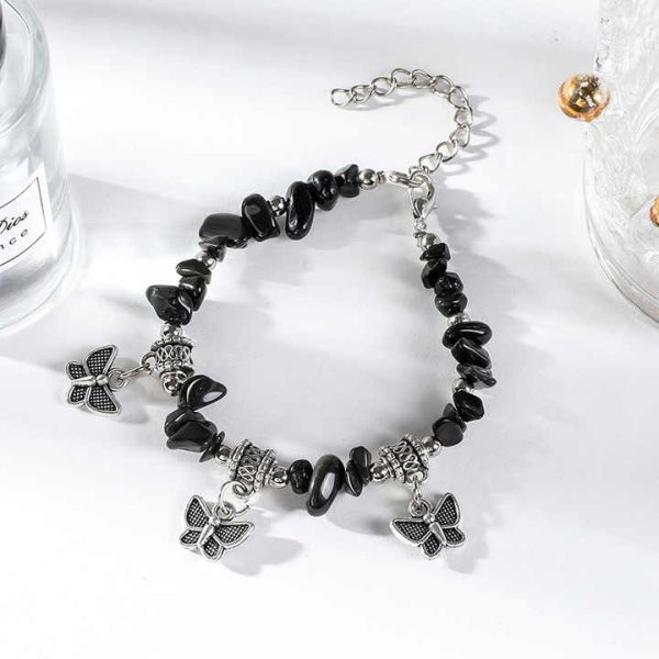 Natural Gravel Butterfly Pendant Bracelet Irregularity Crystal Stone Beads Elastic Bracelets for Women Men Gift BSB379