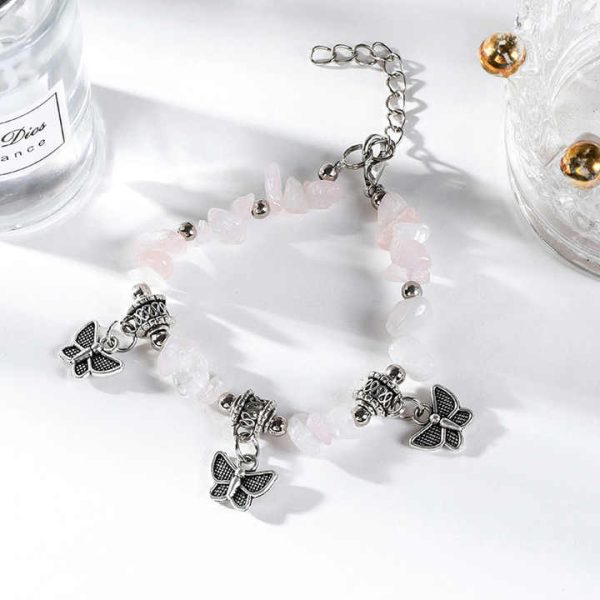 Natural Gravel Butterfly Pendant Bracelet Irregularity Crystal Stone Beads Elastic Bracelets for Women Men Gift BSB379