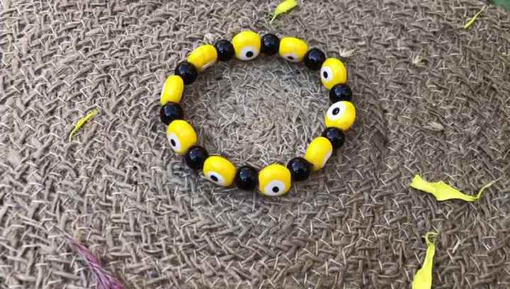 Yellow Gold Beaded Bracelet with 8mm Round Yellow Black Gemstone Beads for Men and Women, Unisex Jewelry Gift for Party Anniversary