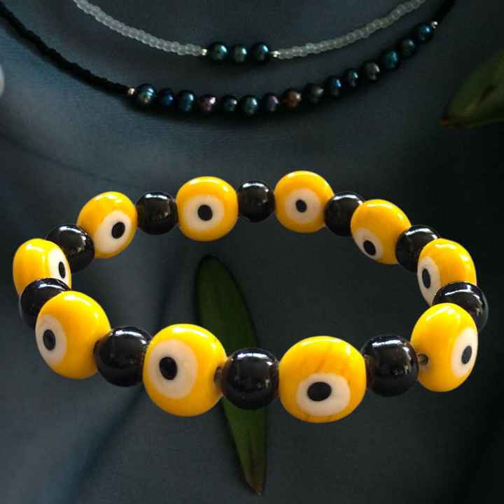 Natural Quartz Crystal Bracelet for Men & Women 8 mm round Beads in Yellow & Black Gemstone Bangles