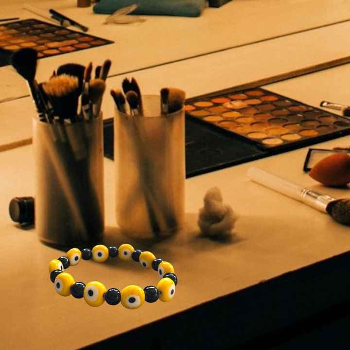 Natural Quartz Crystal Bracelet for Men & Women 8 mm round Beads in Yellow & Black Gemstone Bangles