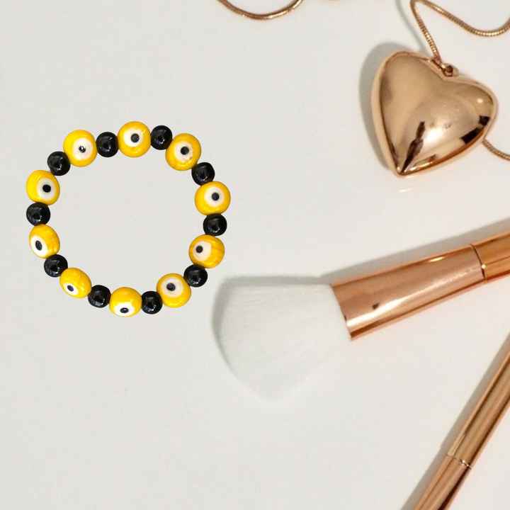 Natural Quartz Crystal Bracelet for Men & Women 8 mm round Beads in Yellow & Black Gemstone Bangles