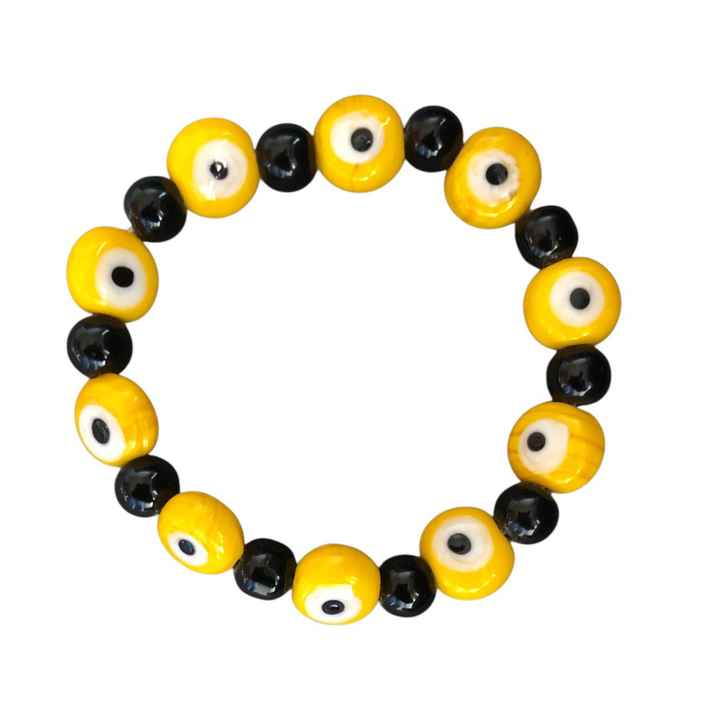 Natural Quartz Crystal Bracelet for Men & Women 8 mm round Beads in Yellow & Black Gemstone Bangles