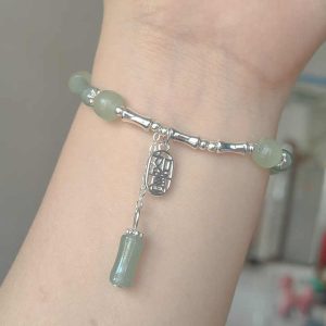 Handmade Platinum Ethnic Beaded Bracelet with Colorful Stone Glaze and Bamboo Charm for Girls - Perfect for Party Wedding Gift