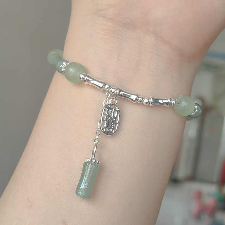 Chinese Style Green Beaded Bracelet Crystal Beads Bamboo Charm Bracelet for Girl Colorful Handmade Stone Glaze Bangles Bracelet