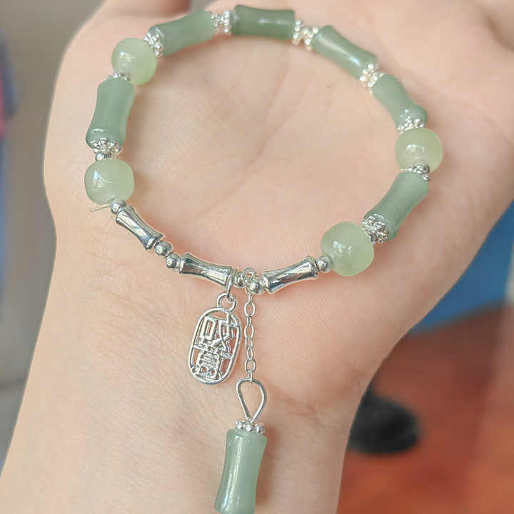 Chinese Style Green Beaded Bracelet Crystal Beads Bamboo Charm Bracelet for Girl Colorful Handmade Stone Glaze Bangles Bracelet