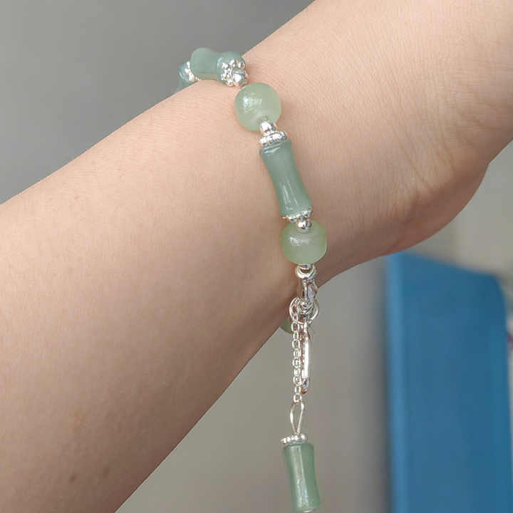 Chinese Style Green Beaded Bracelet Crystal Beads Bamboo Charm Bracelet for Girl Colorful Handmade Stone Glaze Bangles Bracelet