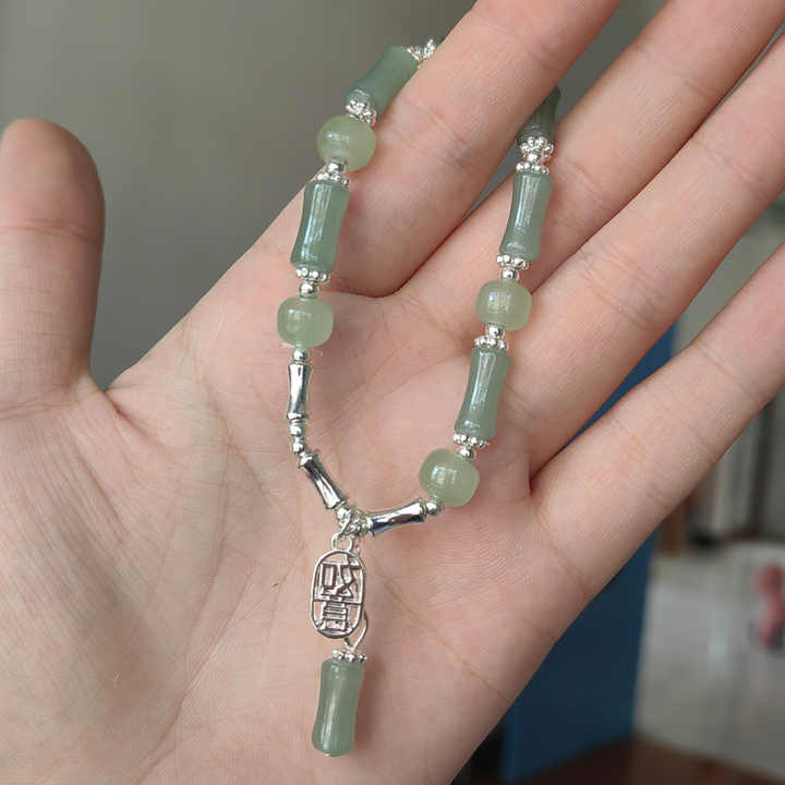 Chinese Style Green Beaded Bracelet Crystal Beads Bamboo Charm Bracelet for Girl Colorful Handmade Stone Glaze Bangles Bracelet