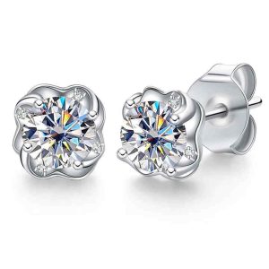14k Yellow Gold 1 CT Moissanite Diamond Flower Stud Earrings Classic Style Rhodium Gold Made Sterling Silver 925