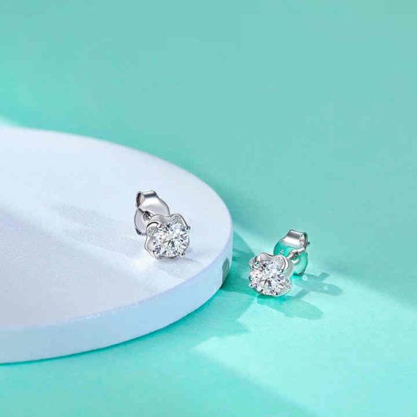 14k Yellow Gold 1 CT Moissanite Diamond Flower Stud Earrings Classic Style Rhodium Gold Made Sterling Silver 925