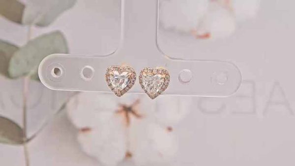 18K Yellow Gold Lab Diamond Heart Halo Stud Earrings for Anniversary Engagement Gifts