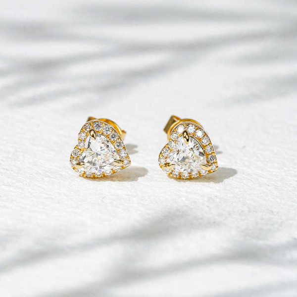 Staresgem 18K Yellow Gold Stud Earring 0.6ct DEF VS Lab Diamond Heart Shape with halo Style Anniversary Engagement Gift Stud