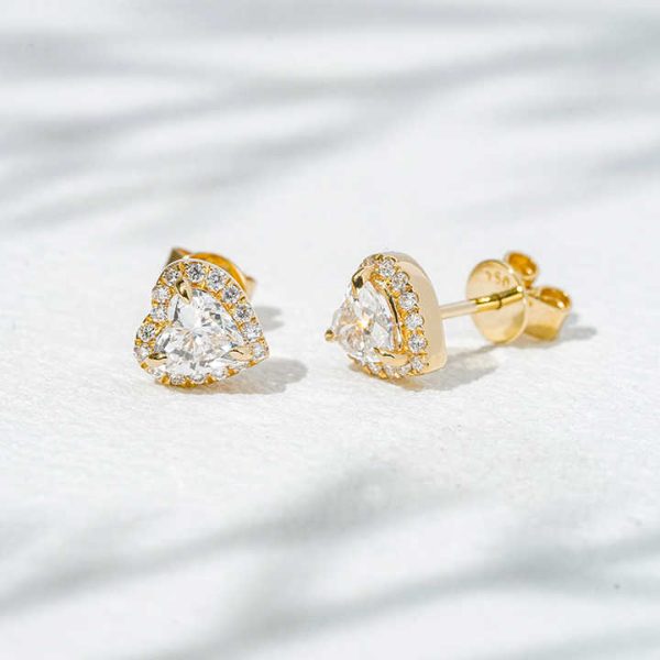 Staresgem 18K Yellow Gold Stud Earring 0.6ct DEF VS Lab Diamond Heart Shape with halo Style Anniversary Engagement Gift Stud