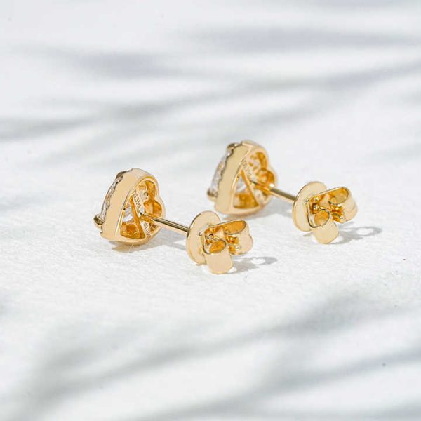 Staresgem 18K Yellow Gold Stud Earring 0.6ct DEF VS Lab Diamond Heart Shape with halo Style Anniversary Engagement Gift Stud