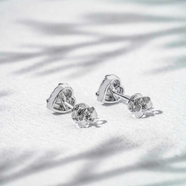 Staresgem 18K Yellow Gold Stud Earring 0.6ct DEF VS Lab Diamond Heart Shape with halo Style Anniversary Engagement Gift Stud