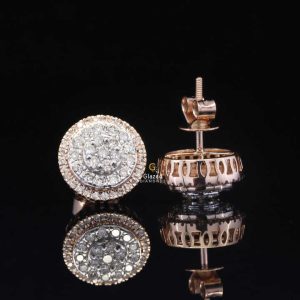 Trendy Unisex 10kt Rose Gold Fancy Stud Earrings Lab Grown round Brilliant Cut Diamonds Iced out Diamond Earrings