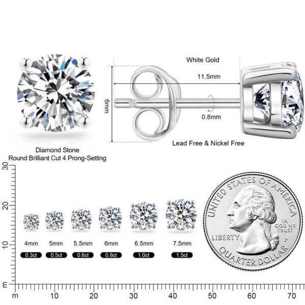 10K 14K 18K Solid Gold IGI Certificate CVD HPHT 0.5ct 1ct 2ct Lab Grown Diamond Pure Gold 4 6 Prong Stud Earring for Women