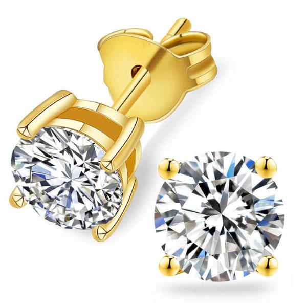 10K 14K 18K Solid Gold IGI Certificate CVD HPHT 0.5ct 1ct 2ct Lab Grown Diamond Pure Gold 4 6 Prong Stud Earring for Women