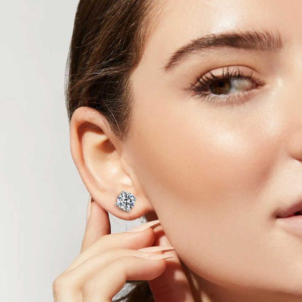 10K 14K 18K Solid Gold IGI Certificate CVD HPHT 0.5ct 1ct 2ct Lab Grown Diamond Pure Gold 4 6 Prong Stud Earring for Women