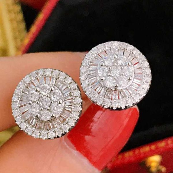 Wholesale Wedding Diamond Earrings 0.90ct 18kt Solid Gold Hypoallergenic Baguette Cut Cluster Personalized