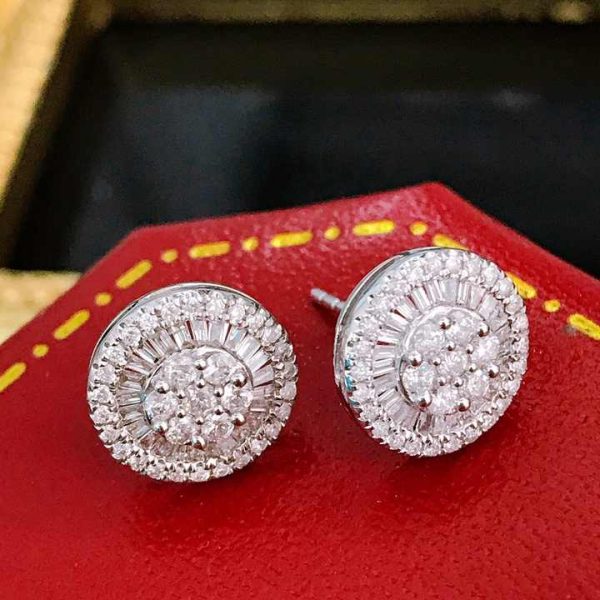 Wholesale Wedding Diamond Earrings 0.90ct 18kt Solid Gold Hypoallergenic Baguette Cut Cluster Personalized